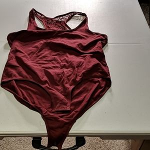 Wine colored racerback bodysuit sleeveless